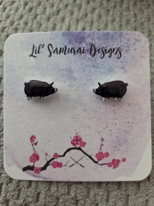 Black pigs with white snouts earrings
