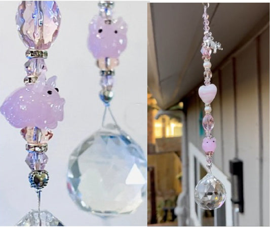 Pink Pig Suncatcher Bead String