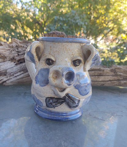Pottery piggy mug with cork lid