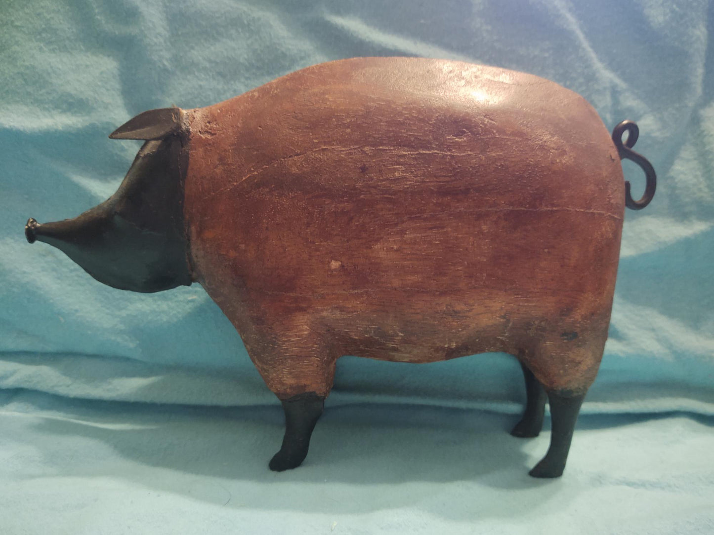 Wood and Metal Decorative Pig