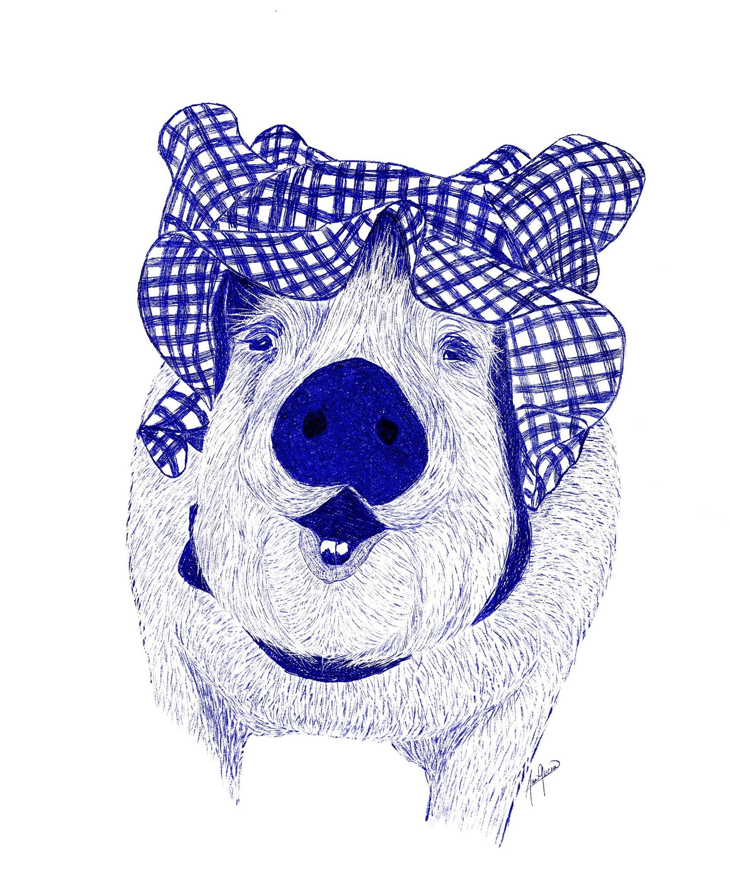 Framed print of digital line artwork of Esther in her gardening bonnet